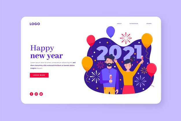 Pagina di destinazione del nuovo anno in design piatto