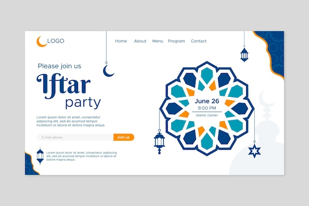 Pagina di destinazione del partito iftar piatto