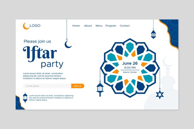 Pagina di destinazione del partito iftar piatto