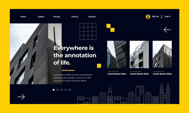 Pagina di destinazione del progetto di architettura minimale