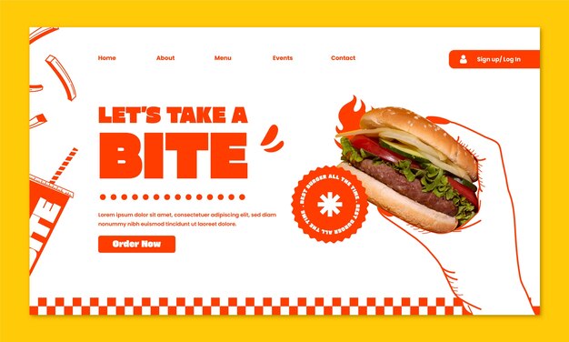 Pagina di destinazione del ristorante di cibo gustoso disegnato a mano