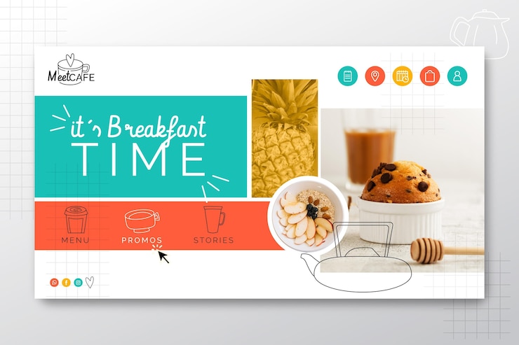 Vettore gratuito pagina di destinazione del ristorante per la colazione