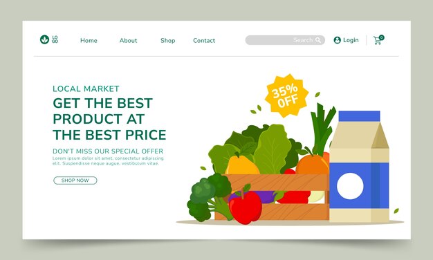 Pagina di destinazione del supermercato disegnata a mano