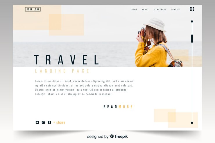 Vettore gratuito pagina di destinazione del viaggio con foto