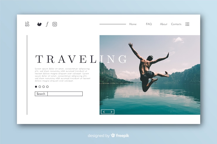 Vettore gratuito pagina di destinazione del viaggio con foto