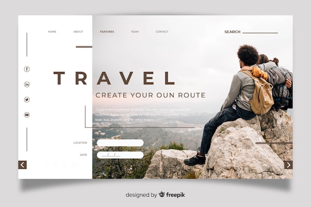 Pagina di destinazione del viaggio con foto