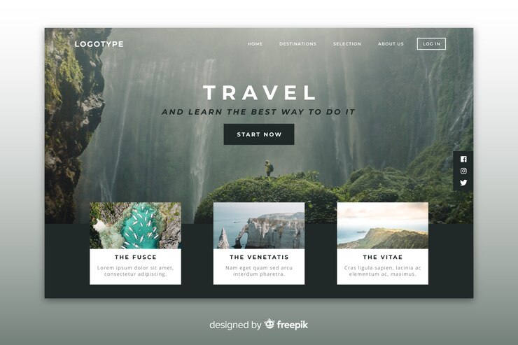 Vettore gratuito pagina di destinazione del viaggio con foto
