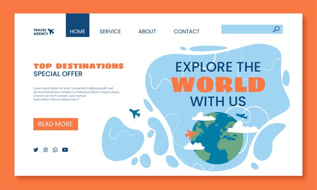 Pagina di destinazione dell'agenzia di viaggi disegnata a mano