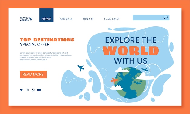 Pagina di destinazione dell'agenzia di viaggi disegnata a mano