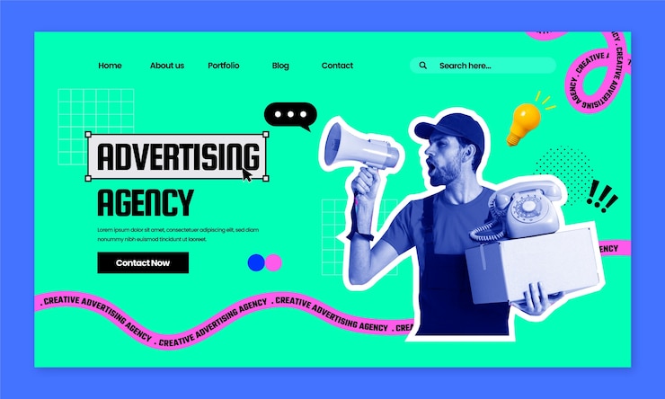 Vettore gratuito pagina di destinazione dell'agenzia pubblicitaria dal design piatto