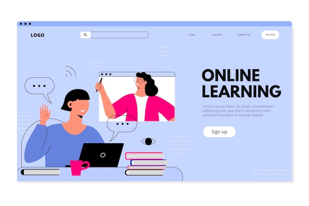 Pagina di destinazione dell'apprendimento online lineare piatta
