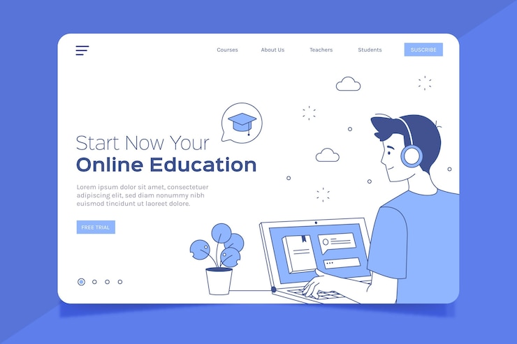 Vettore gratuito pagina di destinazione dell'apprendimento online lineare piatta