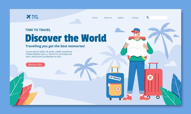 Pagina di destinazione dell'avventura di viaggio dal design piatto