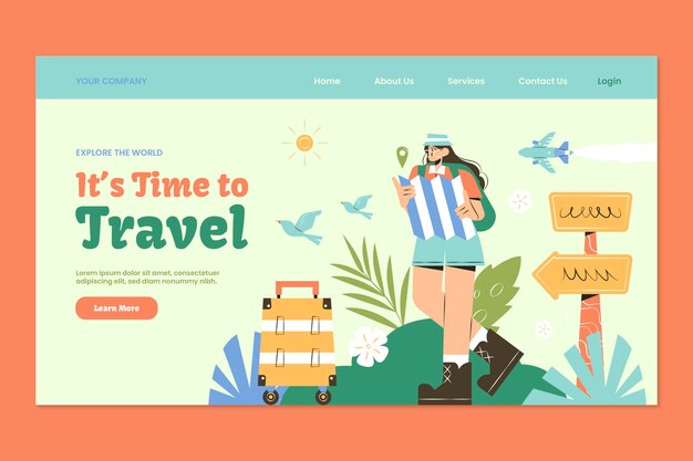 Pagina di destinazione dell'avventura di viaggio dal design piatto