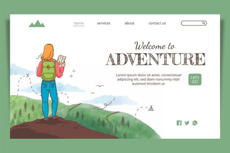 Vettore gratuito pagina di destinazione dell'avventura disegnata a mano