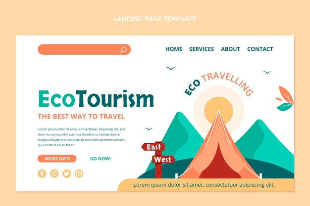 Pagina di destinazione dell'ecoturismo dal design piatto disegnata a mano
