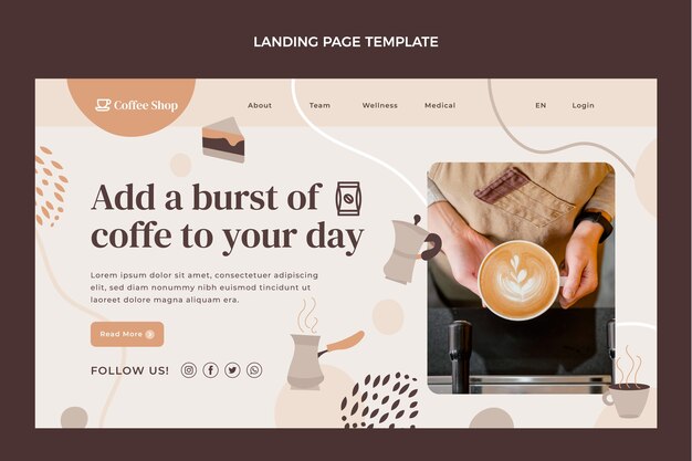 Pagina di destinazione della caffetteria con texture disegnata a mano
