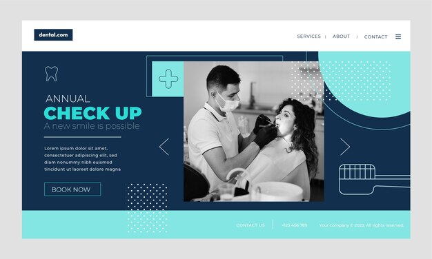 Pagina di destinazione della clinica odontoiatrica con contorno design piatto