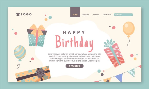 Pagina di destinazione della festa di compleanno disegnata a mano