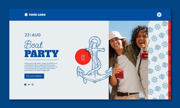 Pagina di destinazione della festa in barca disegnata a mano
