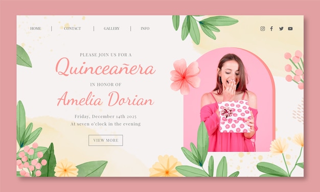 Pagina di destinazione della quinceañera dell'acquerello