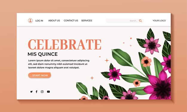 Pagina di destinazione della quinceañera floreale dell'acquerello