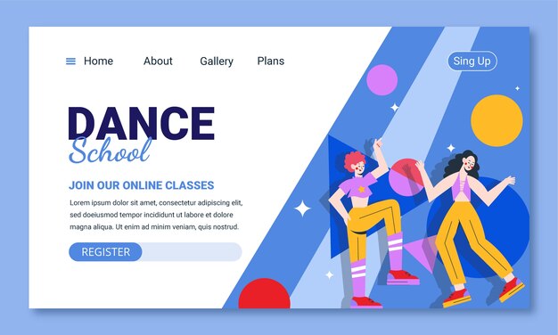 Pagina di destinazione della scuola di danza dal design piatto