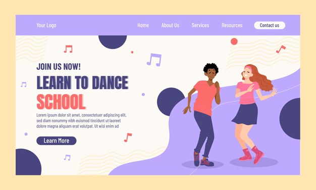 Pagina di destinazione della scuola di danza disegnata a mano