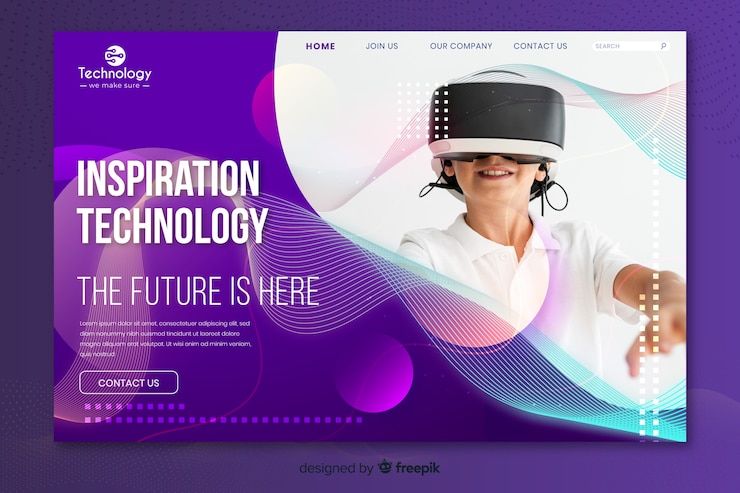 Vettore gratuito pagina di destinazione della tecnologia con foto