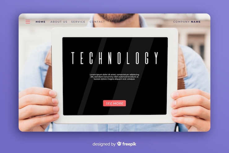 Vettore gratuito pagina di destinazione della tecnologia con foto