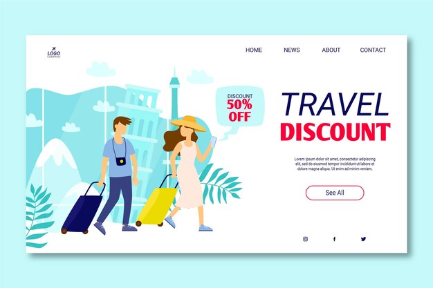 Pagina di destinazione della vendita di viaggi