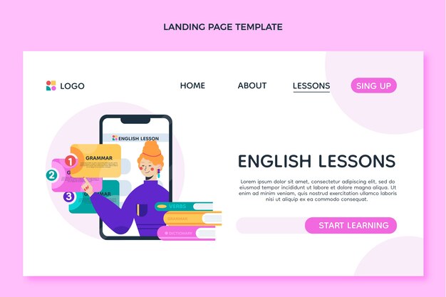 Pagina di destinazione delle lezioni di inglese dal design piatto
