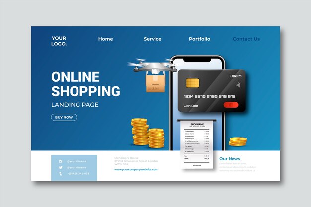 Pagina di destinazione dello shopping online modello realistico