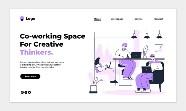 Pagina di destinazione dello spazio di coworking disegnata a mano