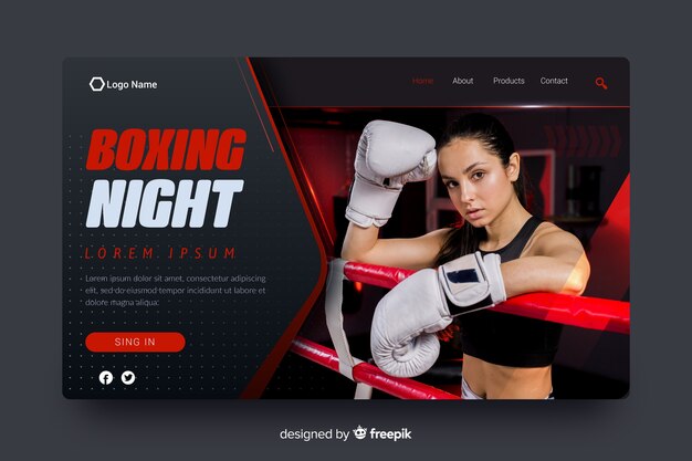 Pagina di destinazione dello sport notturno di boxe