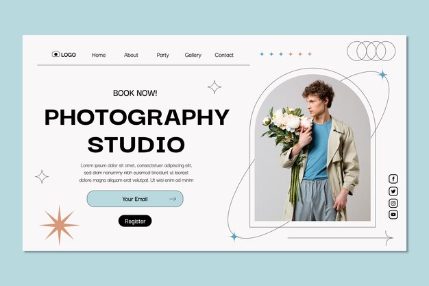 Pagina di destinazione dello studio fotografico di design piatto