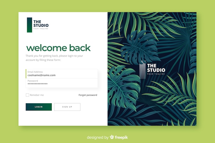 Vettore gratuito pagina di destinazione di accesso al fogliame tropicale
