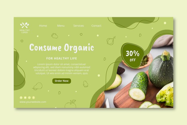 Pagina di destinazione di alimenti biologici e sani