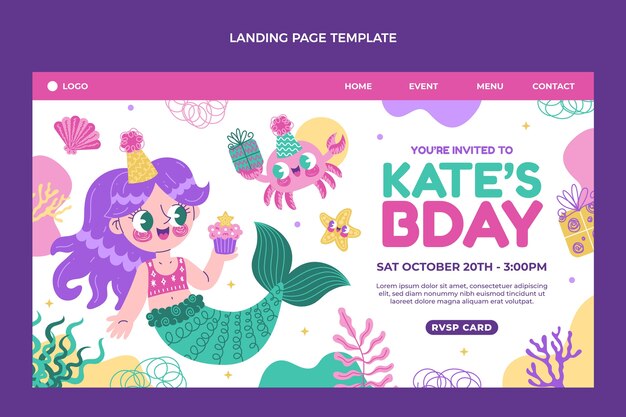 Pagina di destinazione di compleanno infantile disegnata a mano