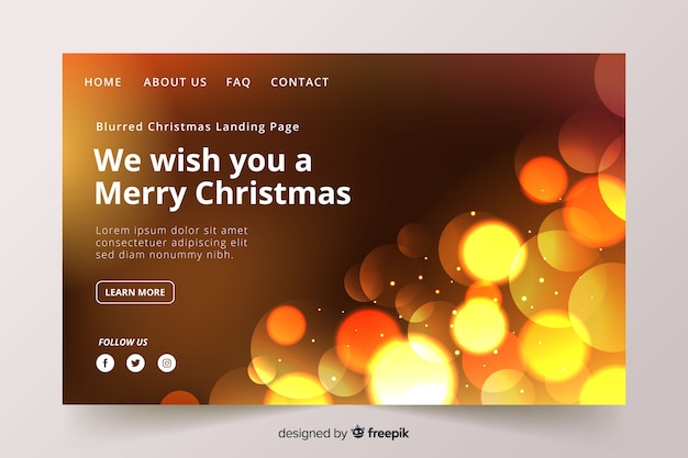 Pagina di destinazione di Natale con immagine sfocata