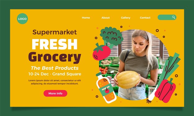 Pagina di destinazione di un negozio di alimentari disegnata a mano