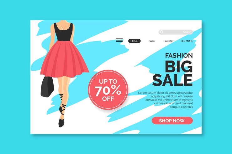 Vettore gratuito pagina di destinazione di vendita di moda con illustrazione della donna