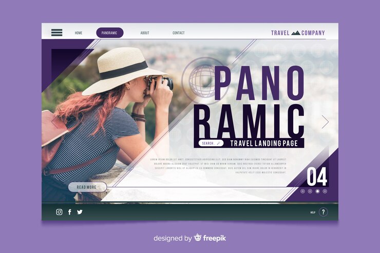 Vettore gratuito pagina di destinazione di viaggio con design fotografico