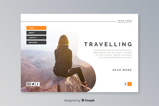 Pagina di destinazione di viaggio con modello di foto