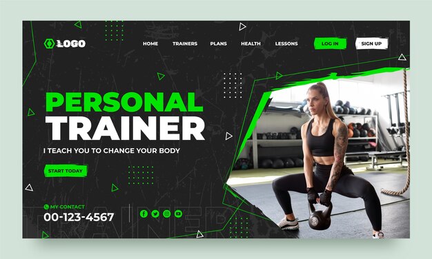 Pagina di destinazione dinamica del personal trainer dal design piatto
