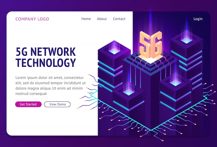 Vettore gratuito pagina di destinazione isometrica con tecnologia di rete 5g.