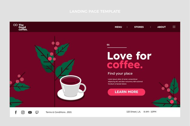 Pagina di destinazione minima della caffetteria dal design piatto