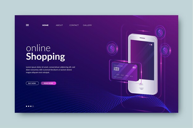 Pagina di destinazione online per lo shopping futuristico
