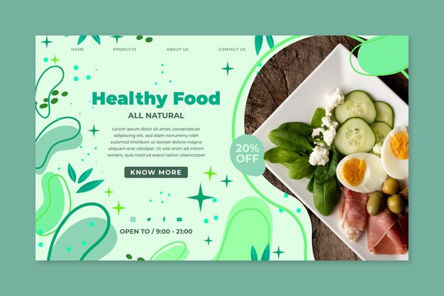 Pagina di destinazione per alimenti biologici e sani