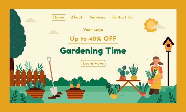 Pagina di destinazione per hobby di giardinaggio disegnata a mano